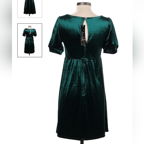 Trixxi Small Green Velvet Empire Waist Dress - Picture 2 of 5